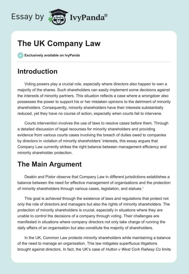 The UK Company Law. Page 1