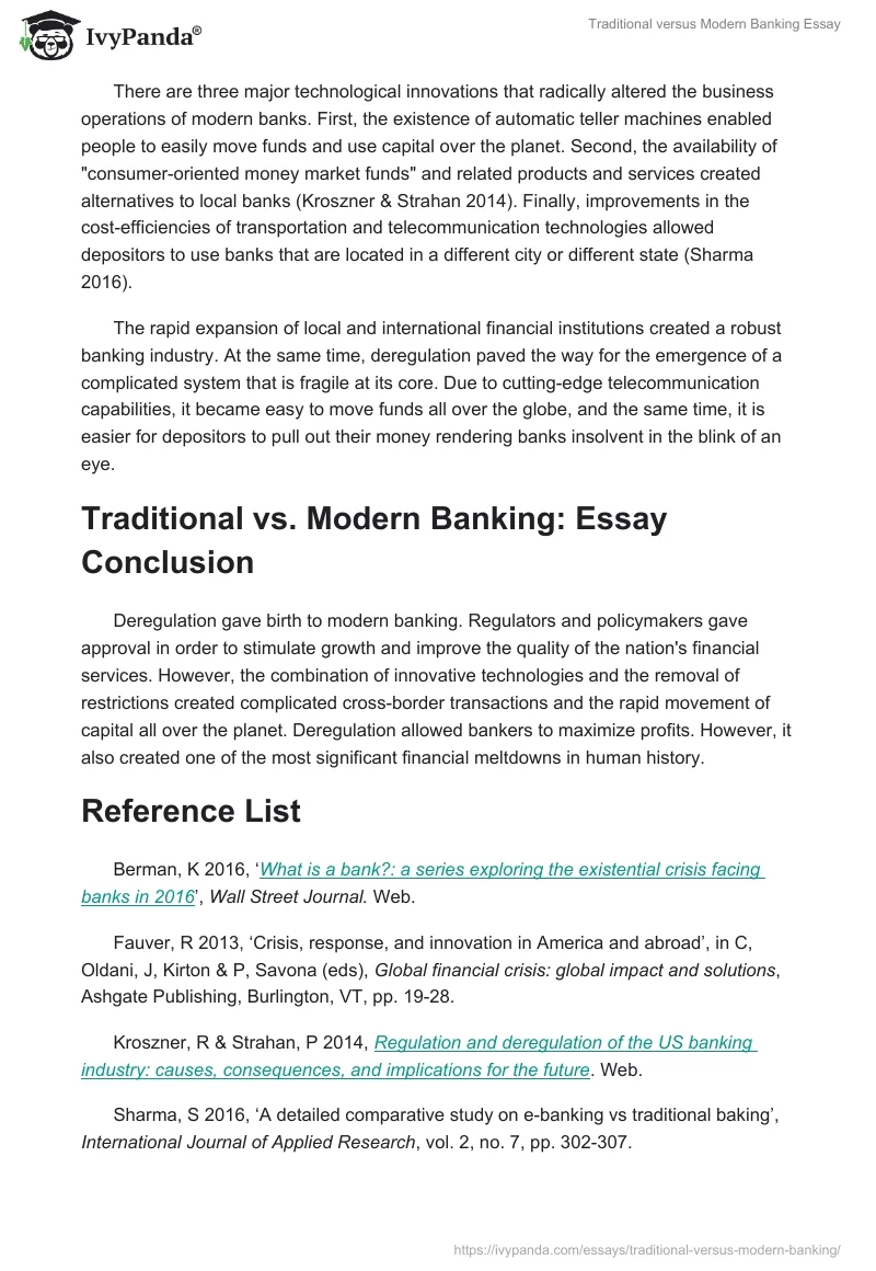 Traditional Versus Modern Banking Essay. Page 3
