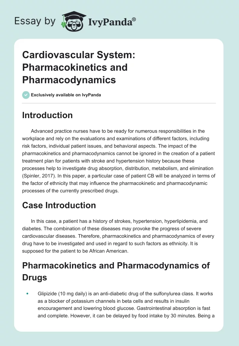 Cardiovascular System: Pharmacokinetics and Pharmacodynamics. Page 1