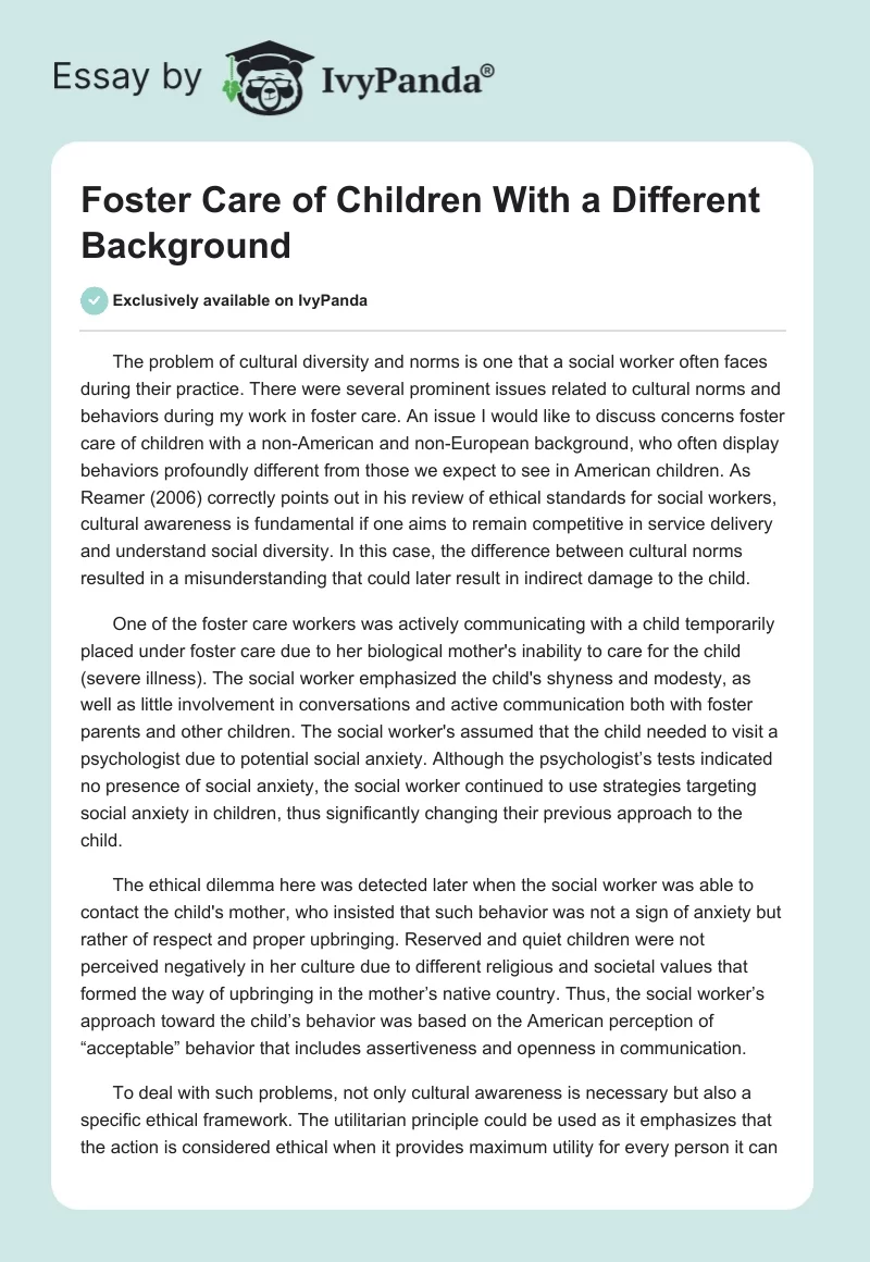 Foster Care of Children With a Different Background. Page 1