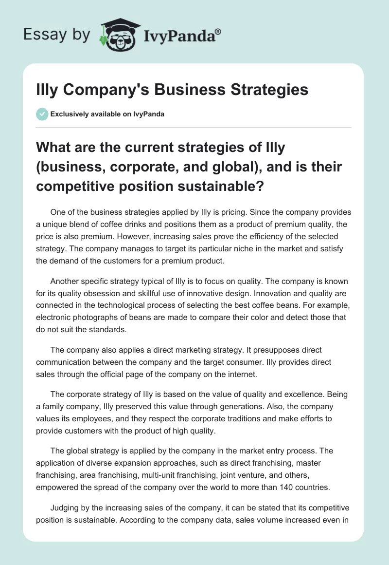 Illy Company's Business Strategies. Page 1