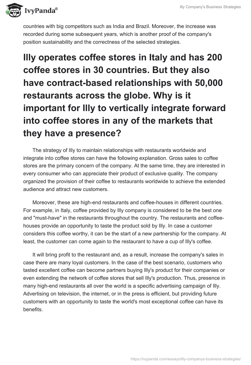 Illy Company's Business Strategies. Page 2