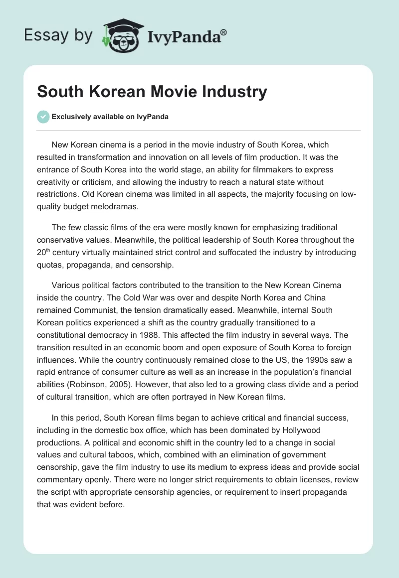 South Korean Movie Industry. Page 1