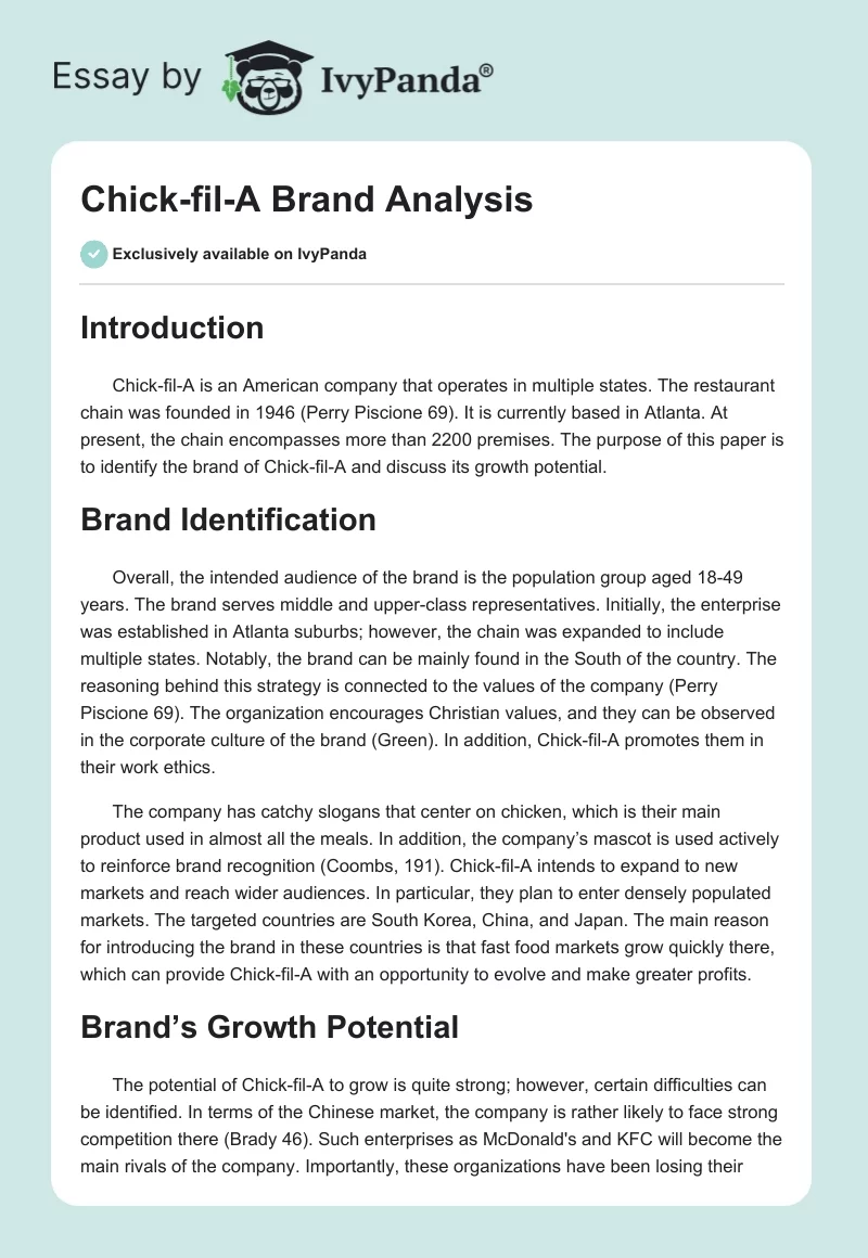 Chick-fil-A Brand Analysis. Page 1
