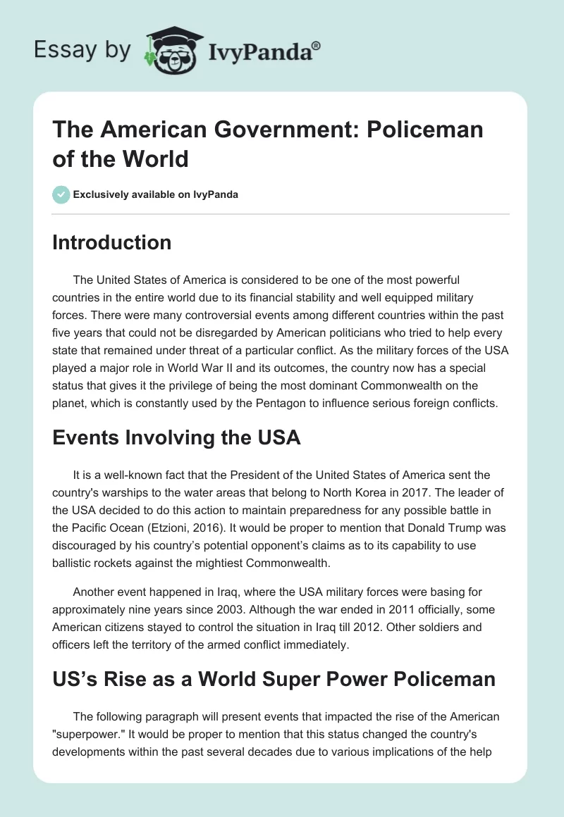 The American Government: Policeman of the World. Page 1