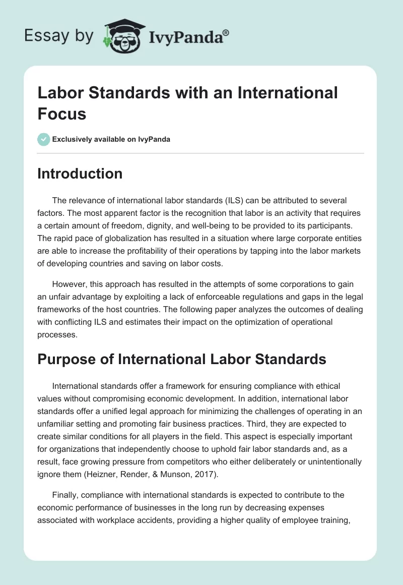 Labor Standards with an International Focus. Page 1