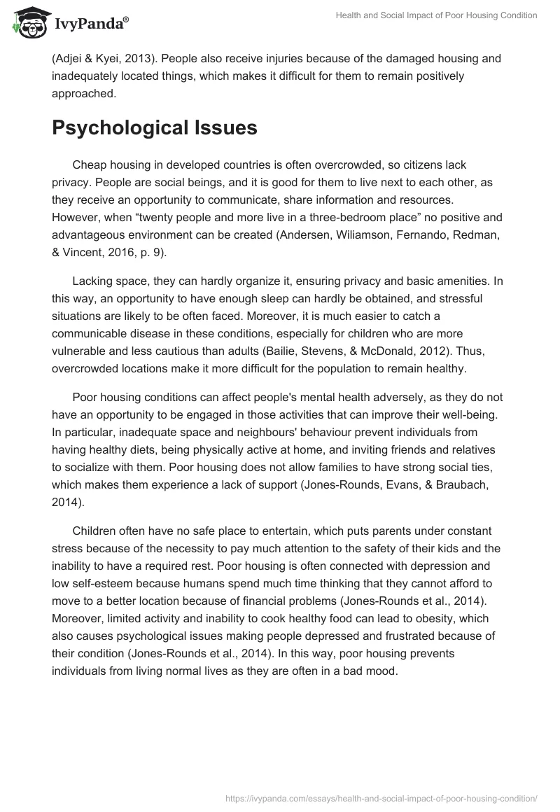 Health and Social Impact of Poor Housing Condition. Page 2