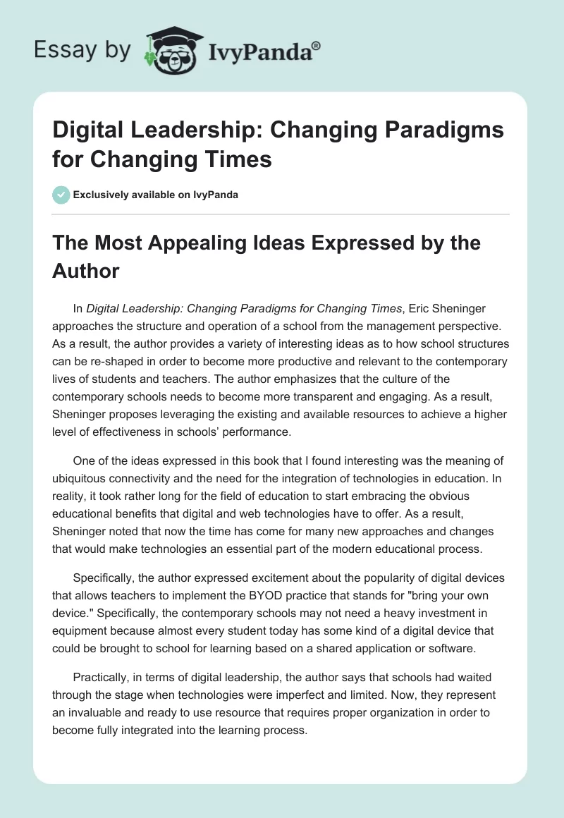 Digital Leadership: Changing Paradigms for Changing Times. Page 1