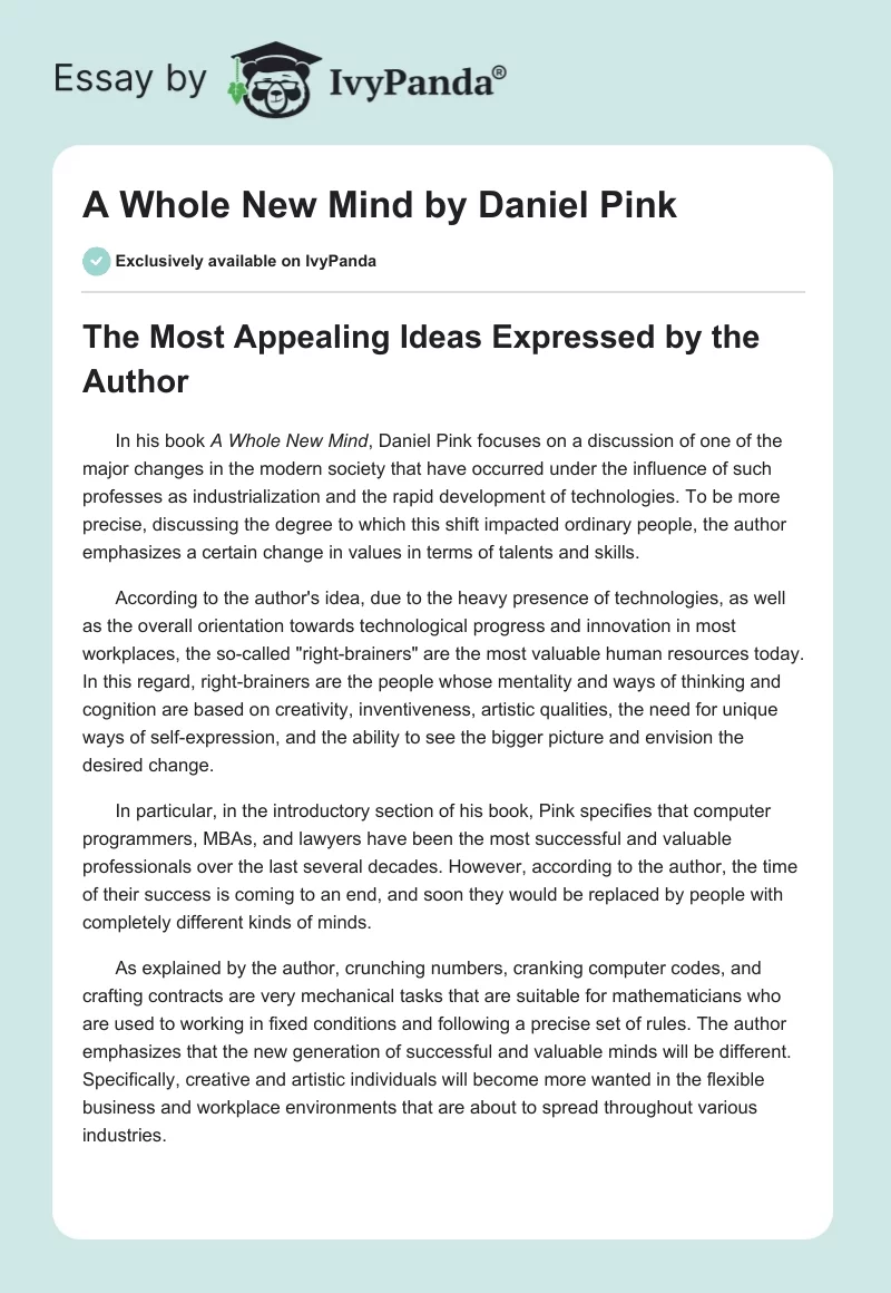 "A Whole New Mind" by Daniel Pink. Page 1