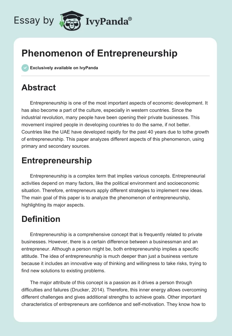 Phenomenon of Entrepreneurship. Page 1