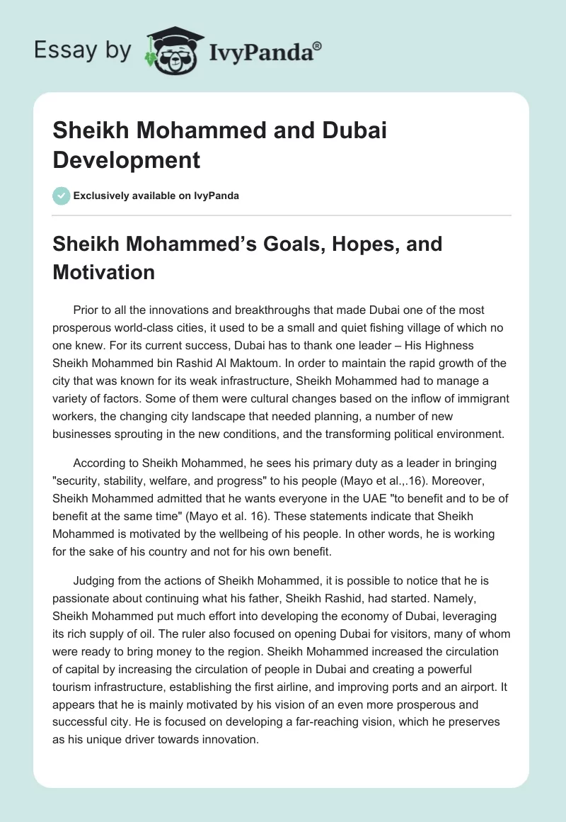 Sheikh Mohammed and Dubai Development. Page 1