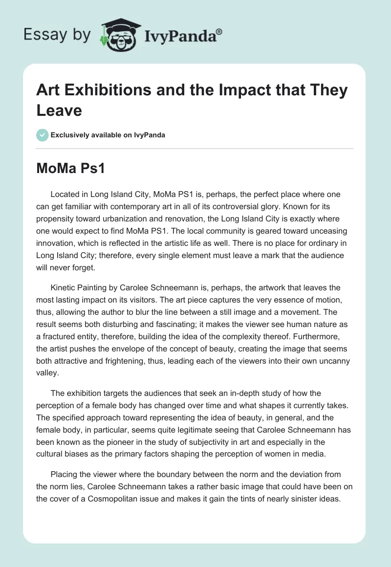 Art Exhibitions and the Impact that They Leave. Page 1