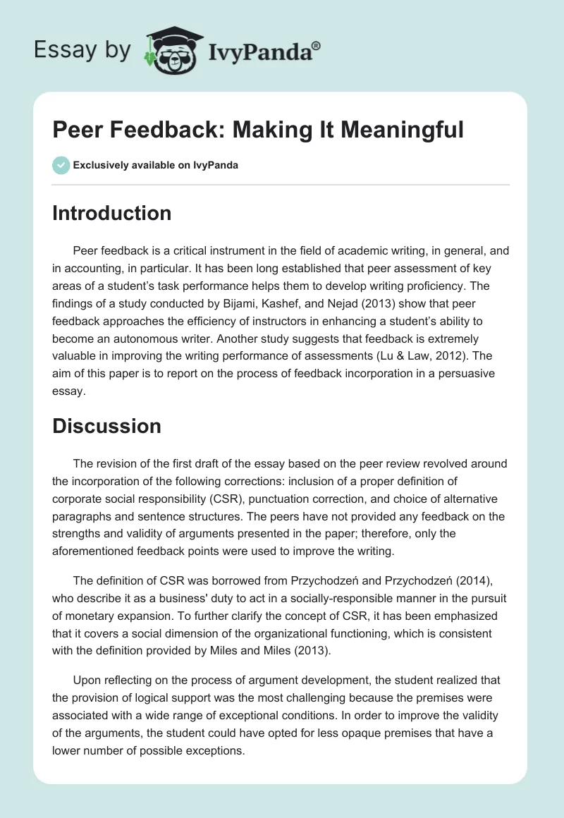 Peer Feedback: Making It Meaningful. Page 1