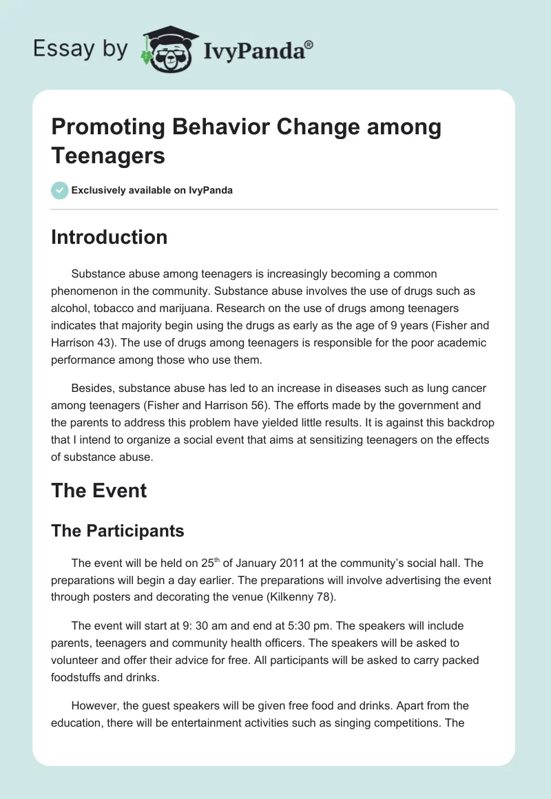 Promoting Behavior Change among Teenagers. Page 1