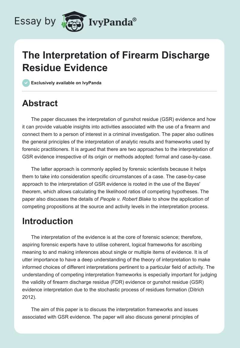 The Interpretation of Firearm Discharge Residue Evidence. Page 1