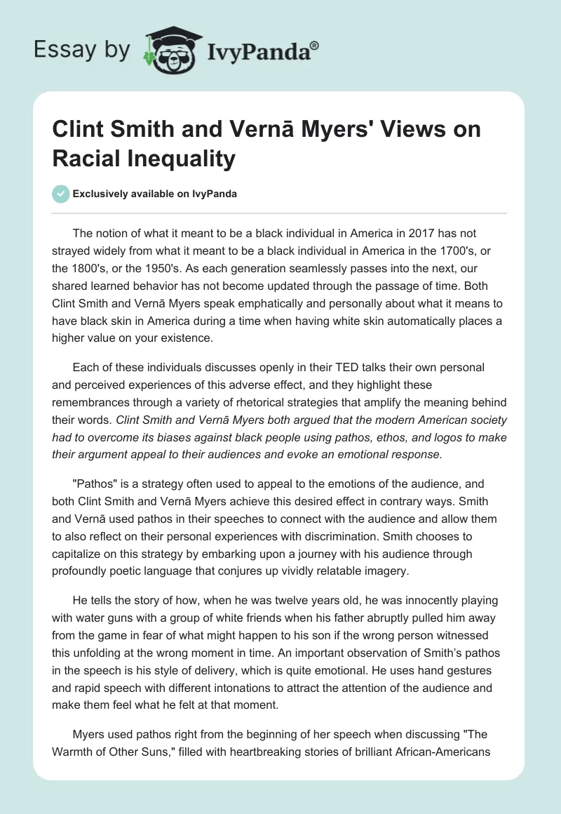 Clint Smith and Vernā Myers' Views on Racial Inequality. Page 1