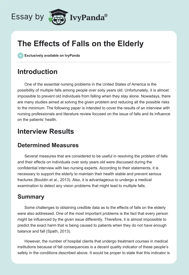 The Effects of Falls on the Elderly. Page 1