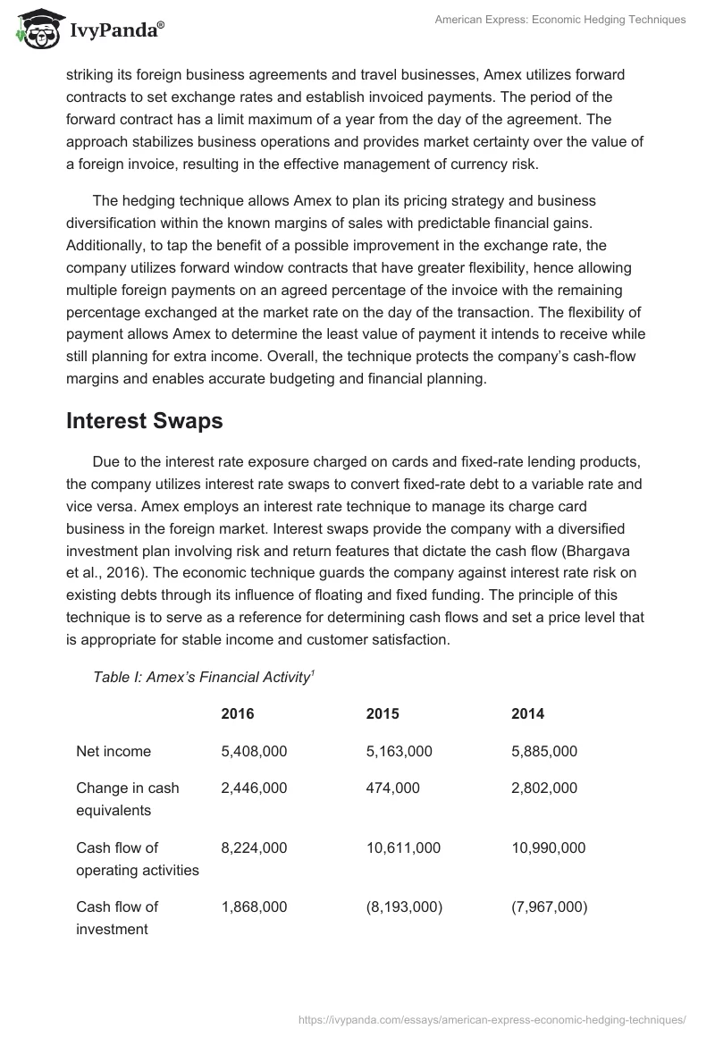 American Express: Economic Hedging Techniques. Page 2