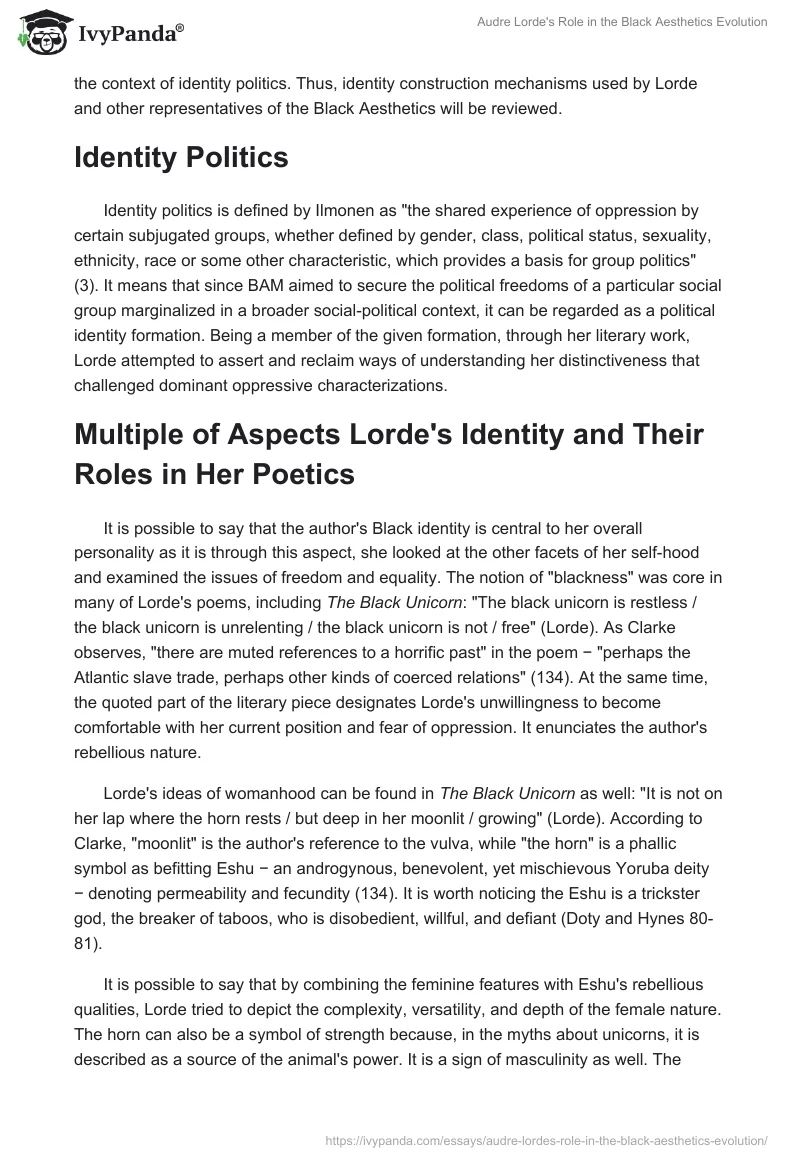 Audre Lorde's Role in the Black Aesthetics Evolution. Page 2