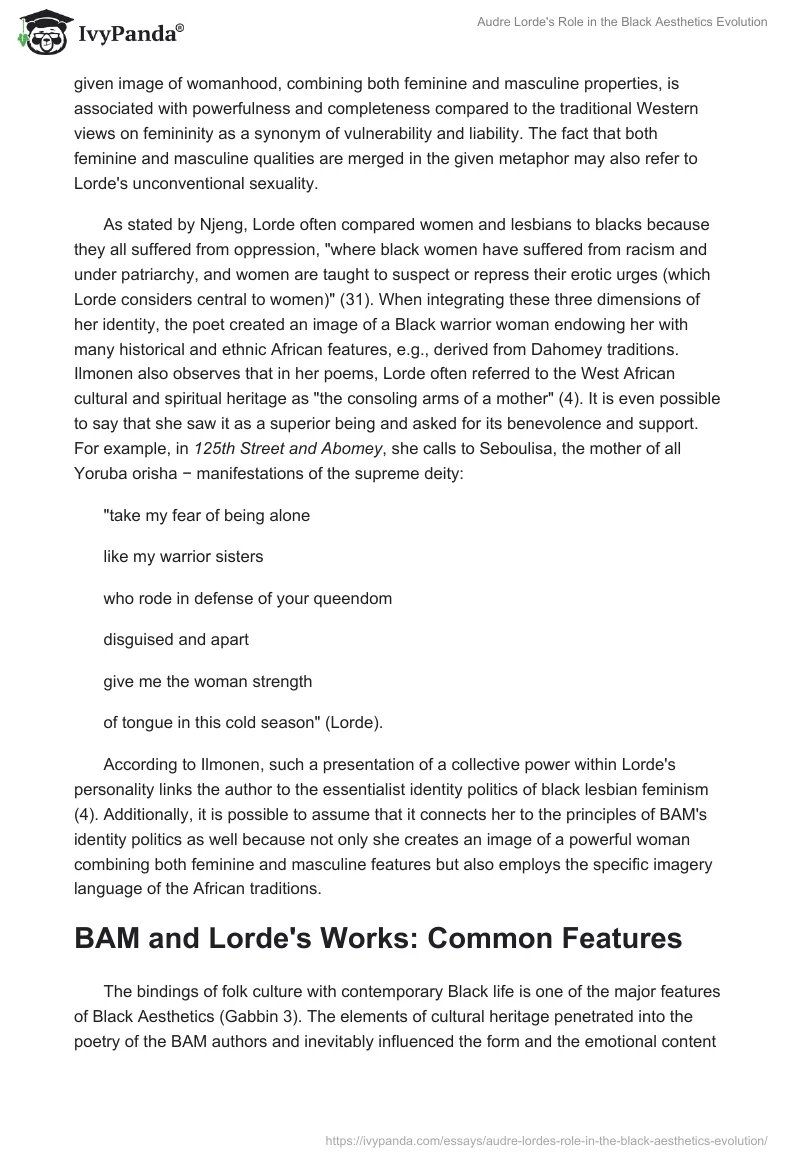 Audre Lorde's Role in the Black Aesthetics Evolution. Page 3
