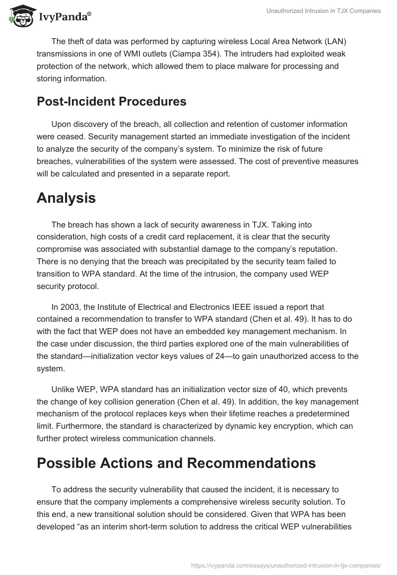 Unauthorized Intrusion in TJX Companies. Page 3