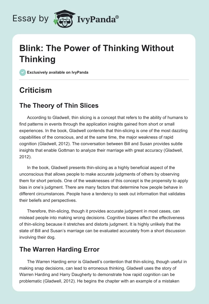 Blink: The Power of Thinking Without Thinking. Page 1