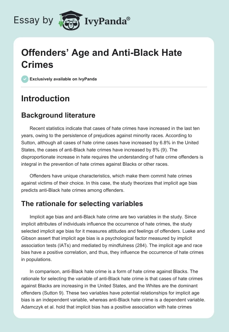 Offenders’ Age and Anti-Black Hate Crimes. Page 1