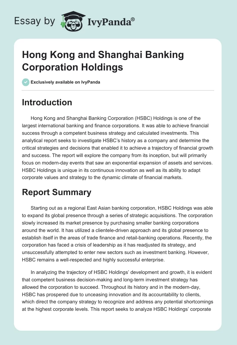 Hong Kong and Shanghai Banking Corporation Holdings. Page 1