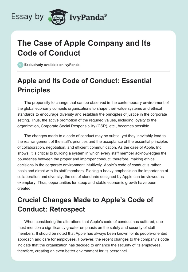 The Case of Apple Company and Its Code of Conduct. Page 1