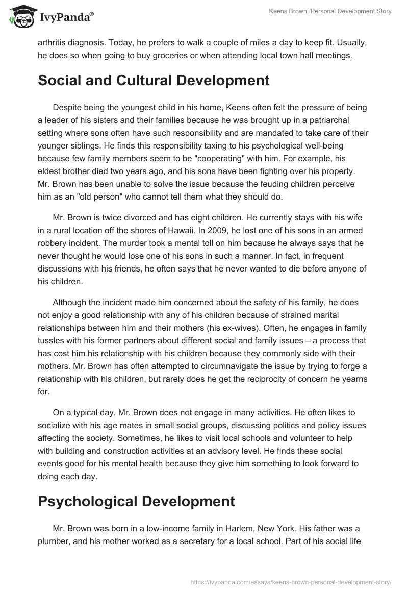 Keens Brown: Personal Development Story. Page 2
