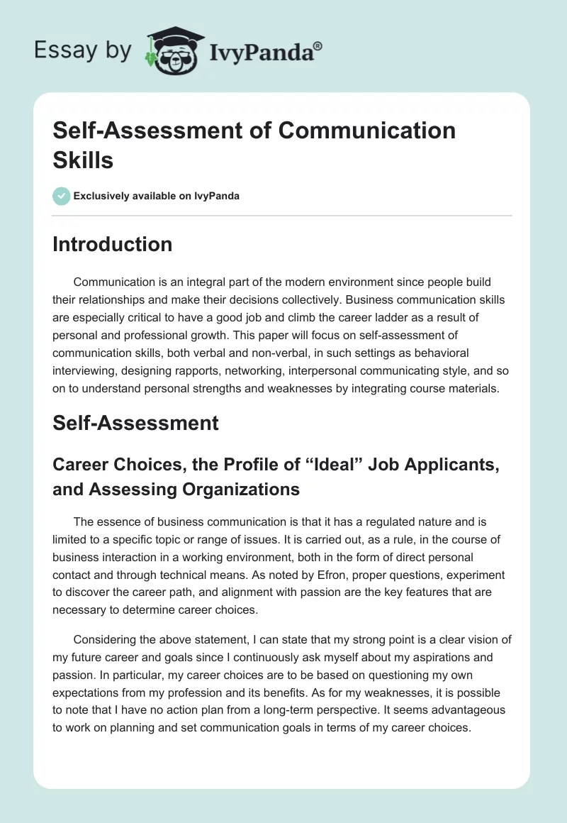 Self-Assessment of Communication Skills. Page 1