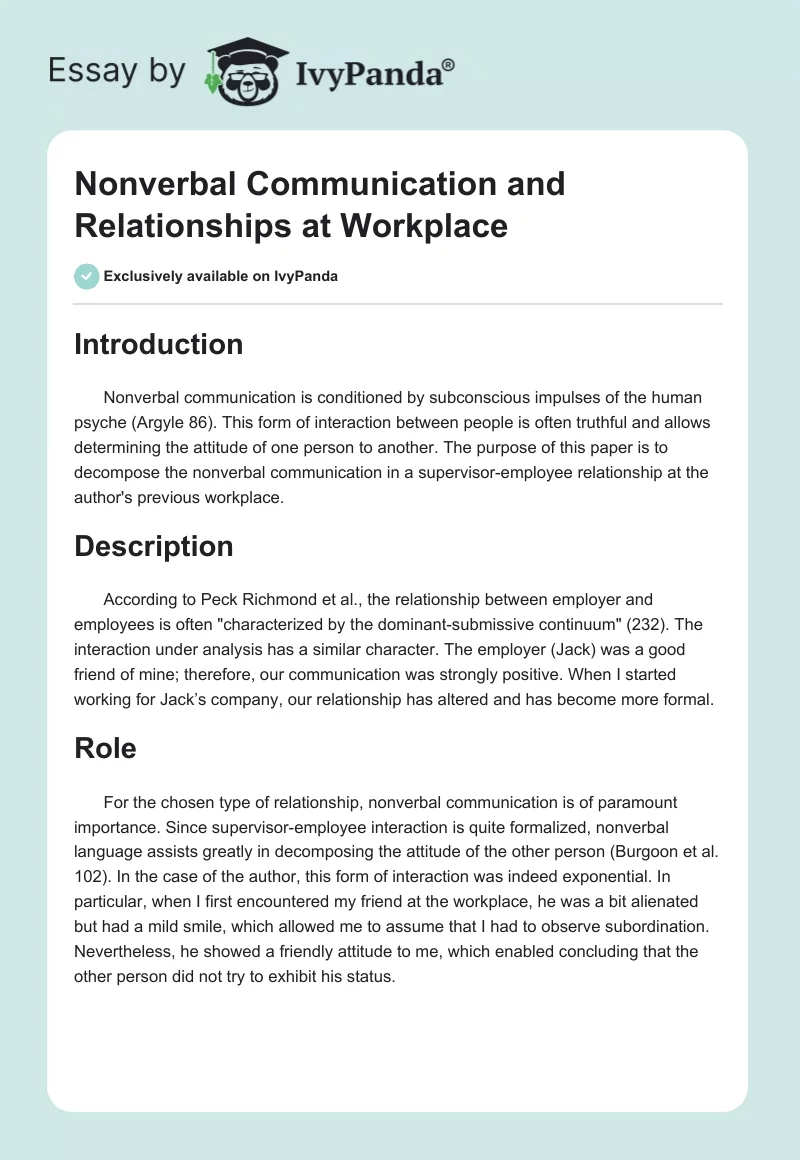 Nonverbal Communication and Relationships at Workplace. Page 1