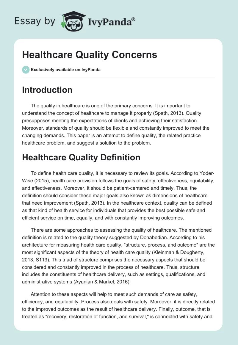 Healthcare Quality Concerns. Page 1