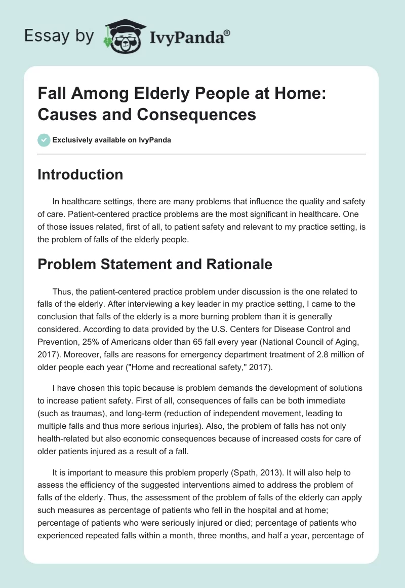 Fall Among Elderly People at Home: Causes and Consequences. Page 1