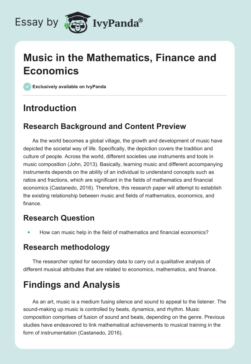 Music in the Mathematics, Finance and Economics. Page 1