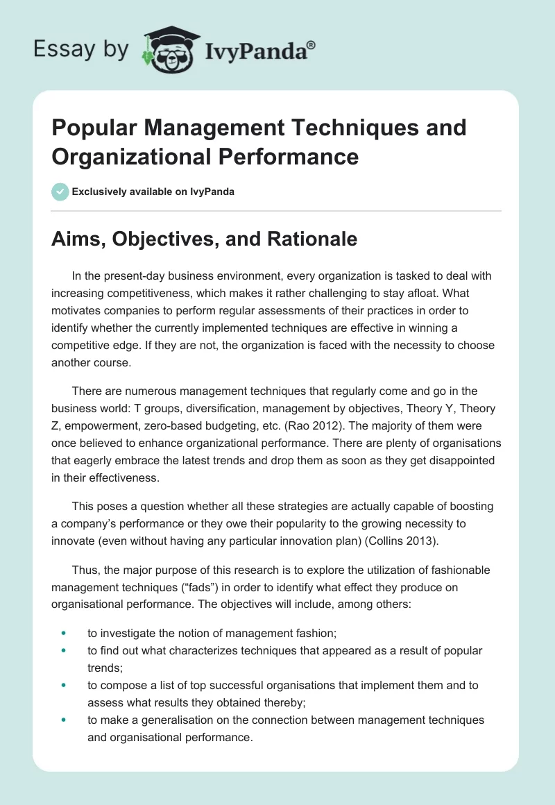 Popular Management Techniques and Organizational Performance. Page 1