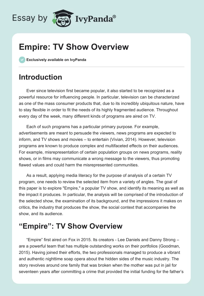"Empire": TV Show Overview. Page 1