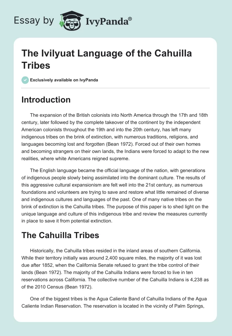 The Ivilyuat Language of the Cahuilla Tribes. Page 1