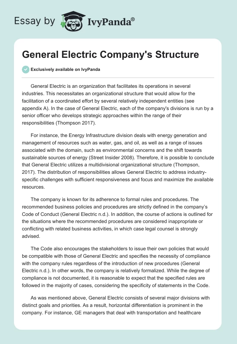 General Electric Company's Structure. Page 1