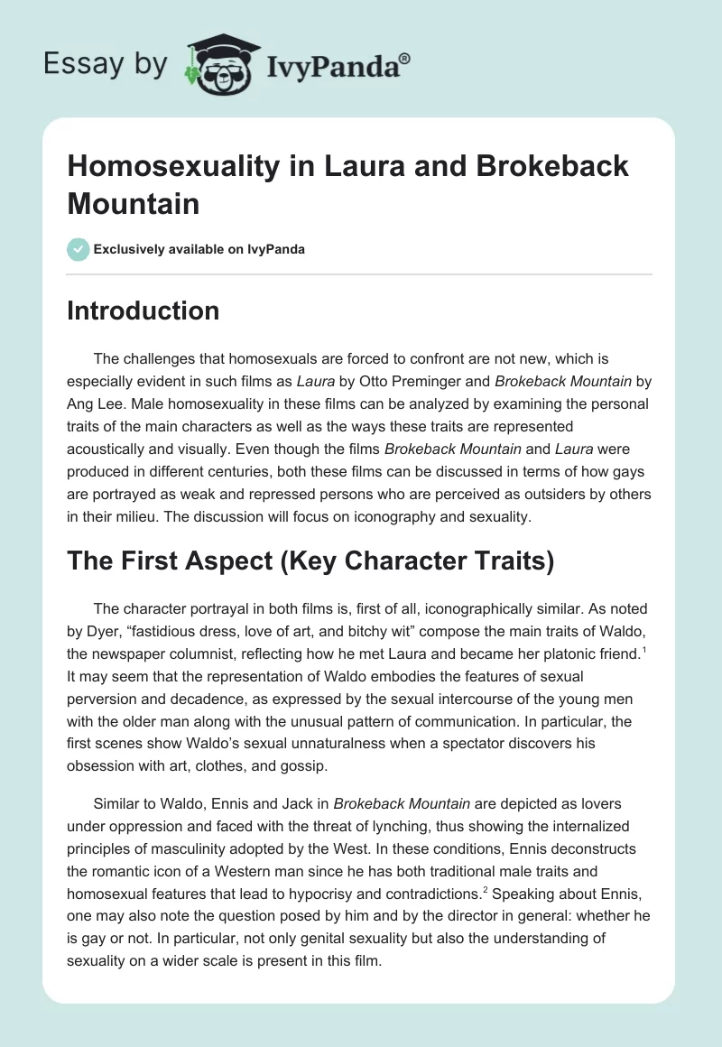 Homosexuality in "Laura" and "Brokeback Mountain". Page 1