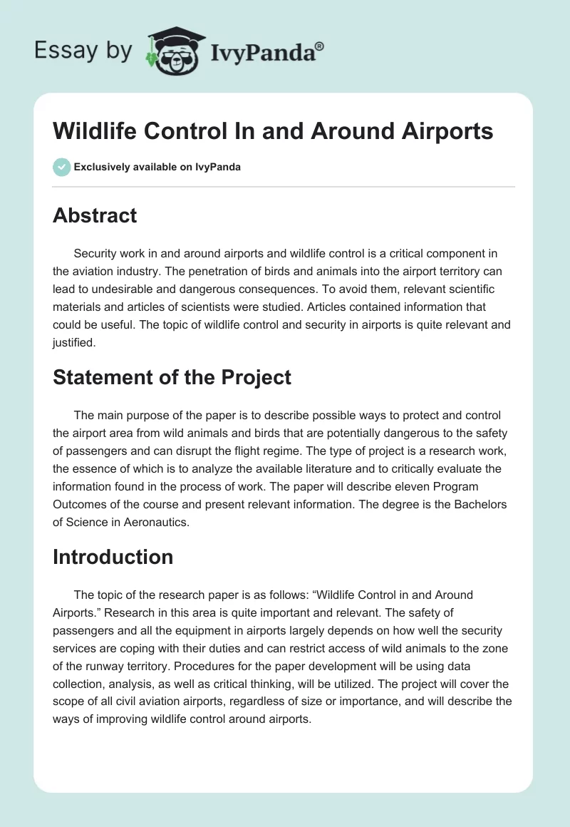 Wildlife Control in and Around Airports. Page 1