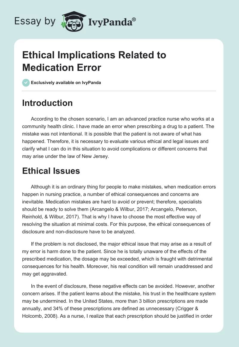 Ethical Implications Related to Medication Error. Page 1