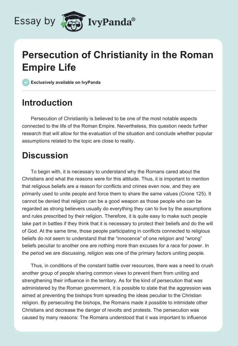 Persecution of Christianity in the Roman Empire Life. Page 1