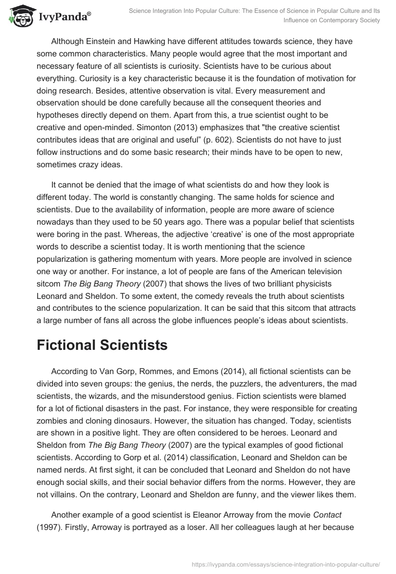Science Integration Into Popular Culture: The Essence of Science in Popular Culture and Its Influence on Contemporary Society. Page 2