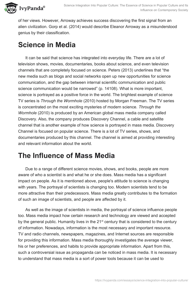 Science Integration Into Popular Culture: The Essence of Science in Popular Culture and Its Influence on Contemporary Society. Page 3