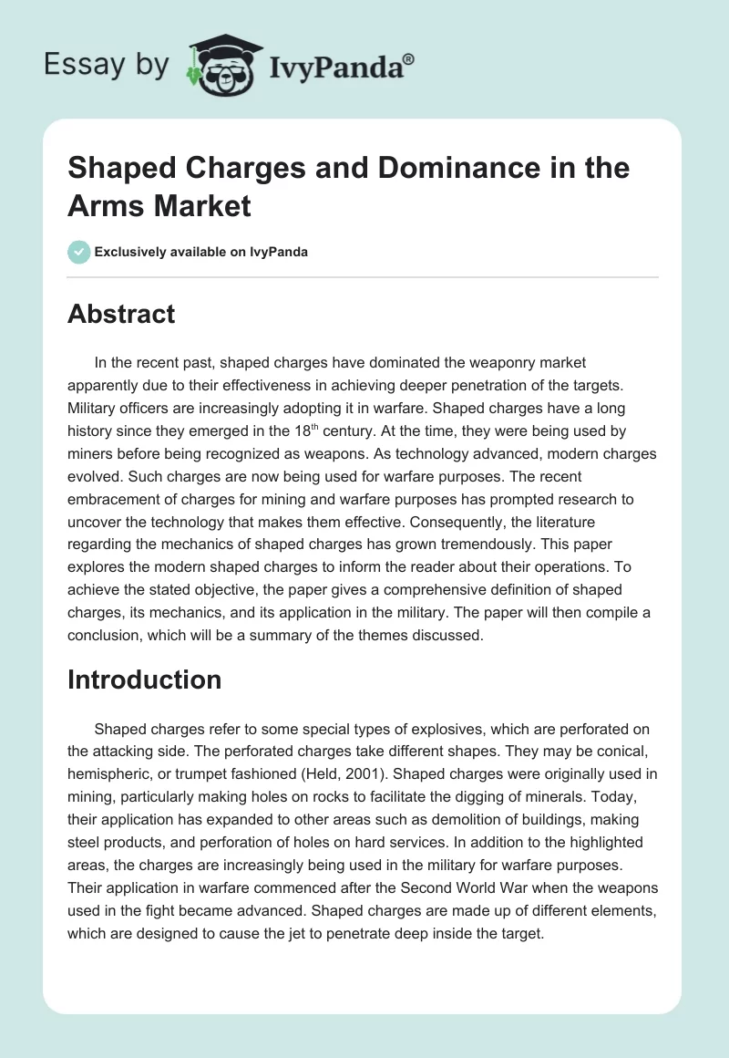 Shaped Charges and Dominance in the Arms Market. Page 1