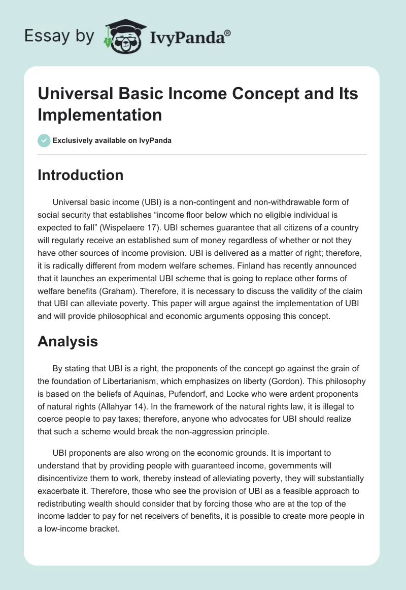 Universal Basic Income Concept and Its Implementation. Page 1