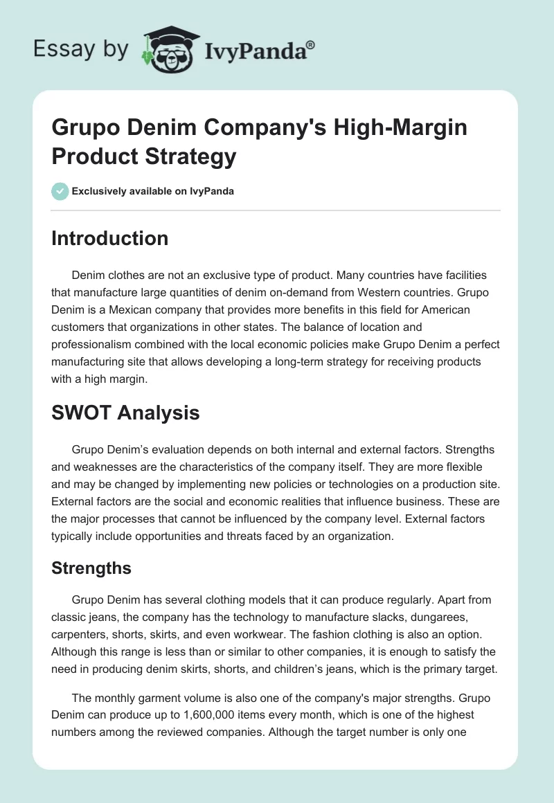Grupo Denim Company's High-Margin Product Strategy. Page 1