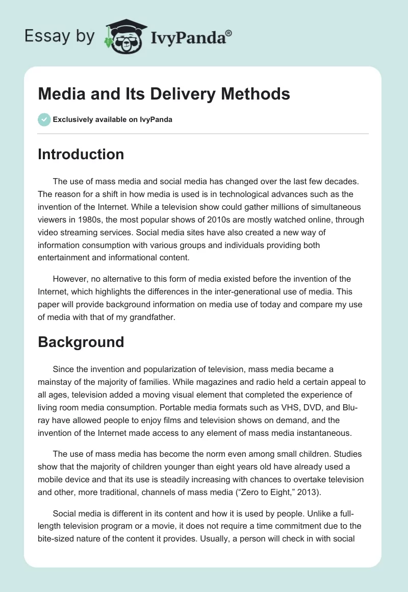 Media and Its Delivery Methods. Page 1