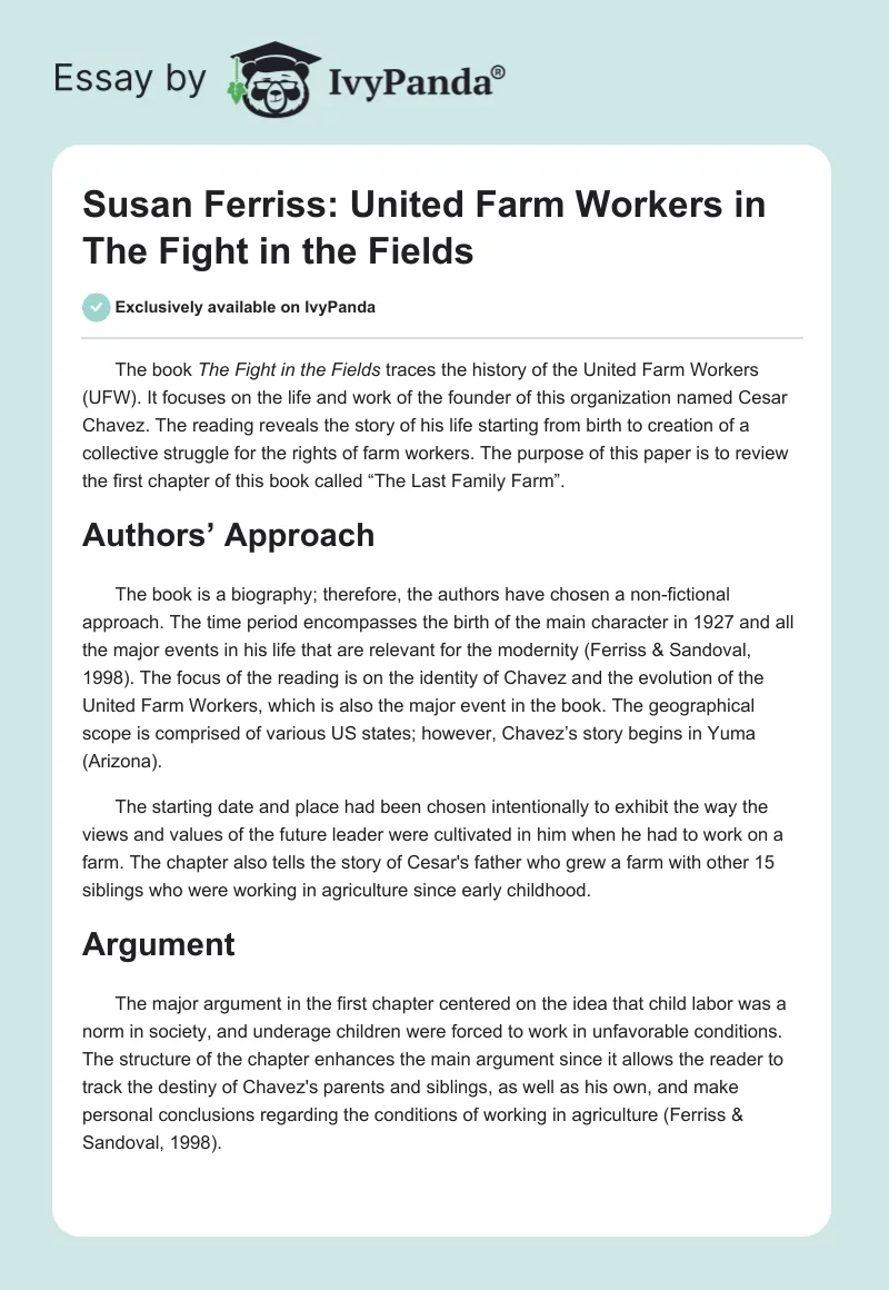 Susan Ferriss: United Farm Workers in "The Fight in the Fields". Page 1